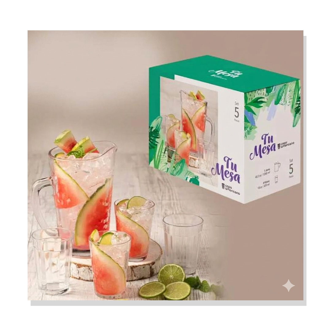 VASO CORTO + JARRA CRISTAR COPO 5 PZ